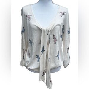 Portrait of a Flower Hummingbird Tie Neck Sweater
